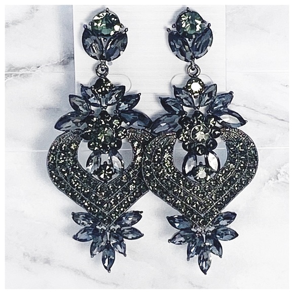 Charcoal Grey / Black Crystal Chandelier Earrings - Picture 2 of 4